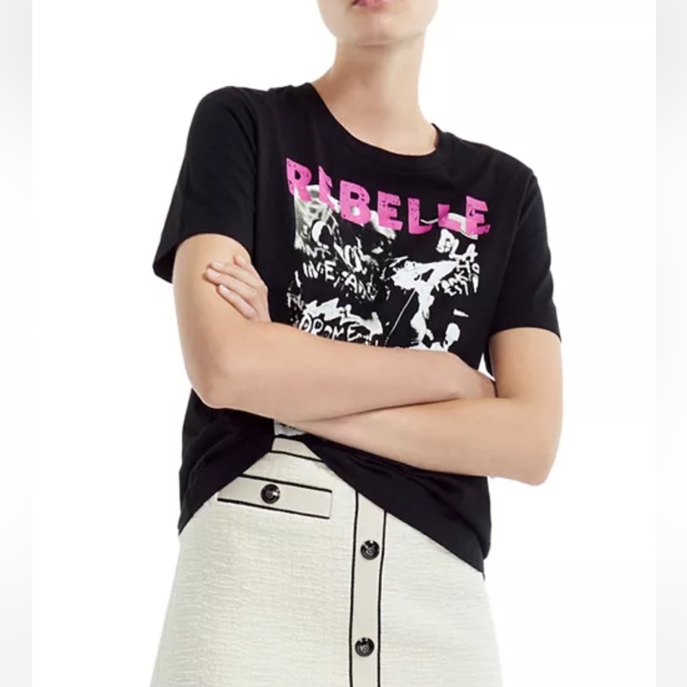 Maje Black T-Shirt with Pink Detail
